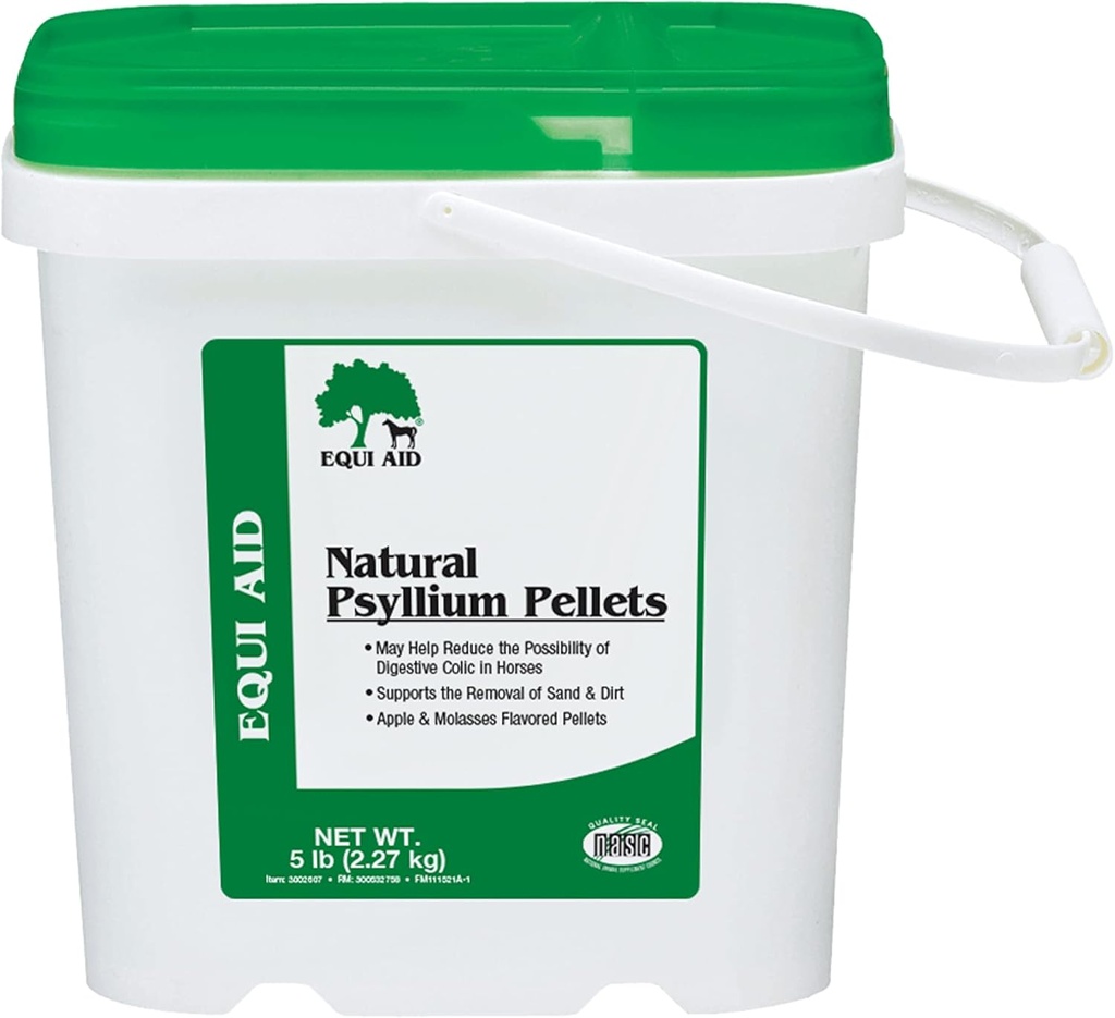 Farnam Equi Aid Natural Horse Psyllium Pellets Supplement for Horses, Supports Removal of Sand & Dirt from the Ventral Colon, 5 Pound, 16 Scoops