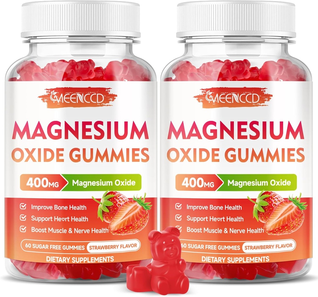 2 Pack Physics Gummies 400 mg, Chewable Magnezyum Oksit Supplement for Yetişkinler & Kids, Nerve & Muscle Support, Non-GMO, Sugar-Free, Strawberry Flavor, 120 Count