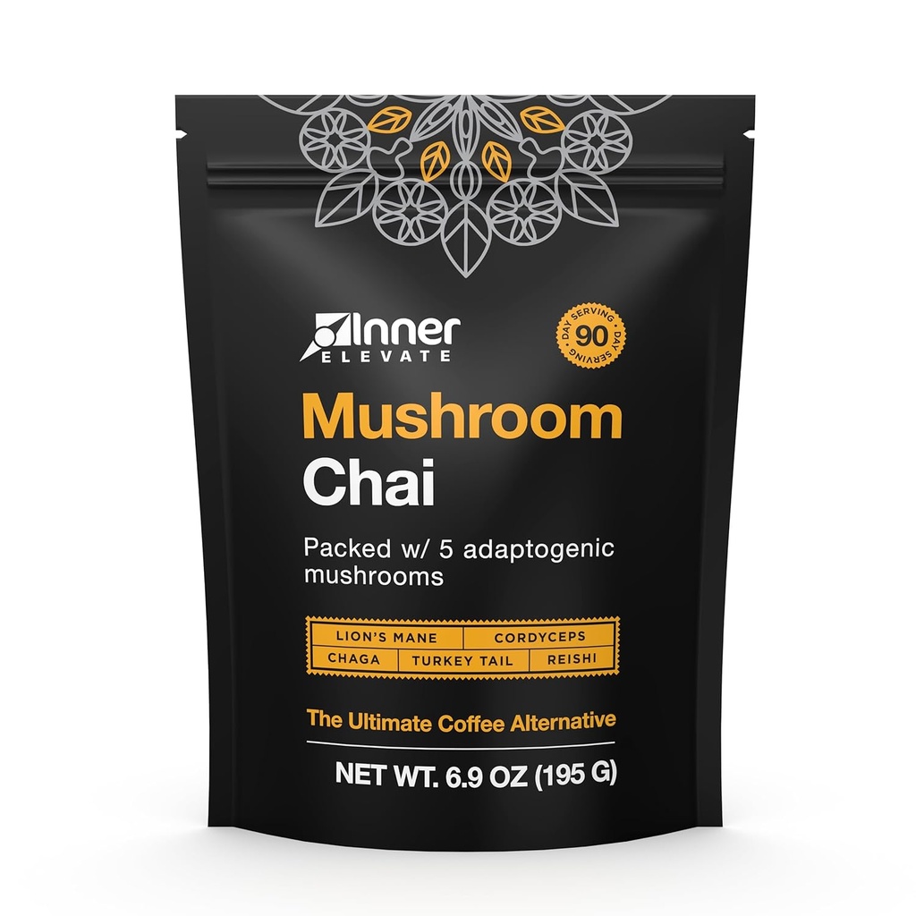 İç Elevate Mushroom Chai - Ultimate Coffee Alternative - Adaptojenik Mushroom Tea Drink with Lion's Mane, Cordyceps, Chaga, Reishi, Türkiye Tail (90 hizmet)