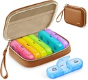 AUVON Haftalık Pill Organizer 3 Zaman Bir Gün, Büyük Pill Box 7 Gün A PU Deri Bag, Protabel Travel Pill Case Drug Hatırlatma, Günlük Pill Box 3 Zaman Vitaminler Günü, Balık Yağları, Tamamlar