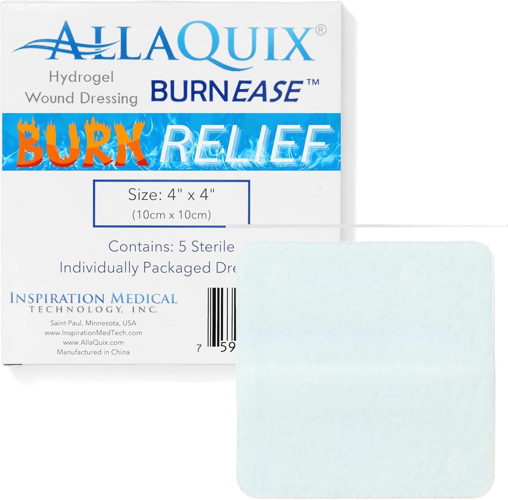 BurnEaseTM Hydrogel Burn Pads Tarafından AllaQuix - XL 4" Sterile Pads (kahkahalar için Anında Soğutma Yardımı, Scalds, Sunburn | Moist Yarası İlk Yardım ve Acil Burn Care için Geliyor