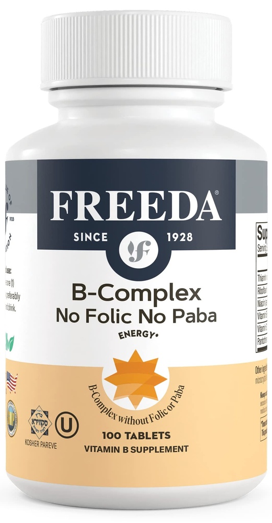 Freeda Vitamin B Kompleksi No Folic No PABA - Super B Complex Kosher Vitamini B3 Vitamin B5 B6 Vitamin B12 - Kadınlar ve Erkekler için B Kompleks B