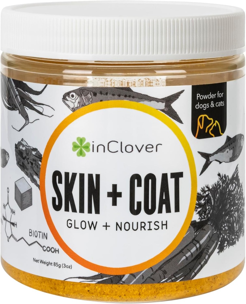 Clover Dog Skin ve Coat Supplement, BioRadiant Natural Supplement for Köpekler, Sağlıklı Skin ve Öner, Fish Oil Alternative Uses Carrots, Coconut, Omega 3's, Biotin ve Çinko Soothe Skin
