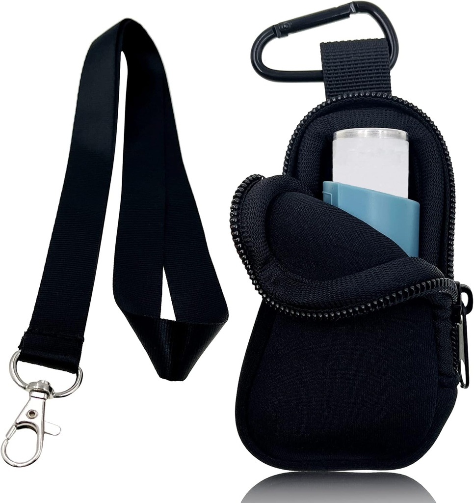 Asthma Inhaler için Neoprene Travel Case, Handy Mini Bag for Inhaler for All Ages, Inhaler Dahil (Black)