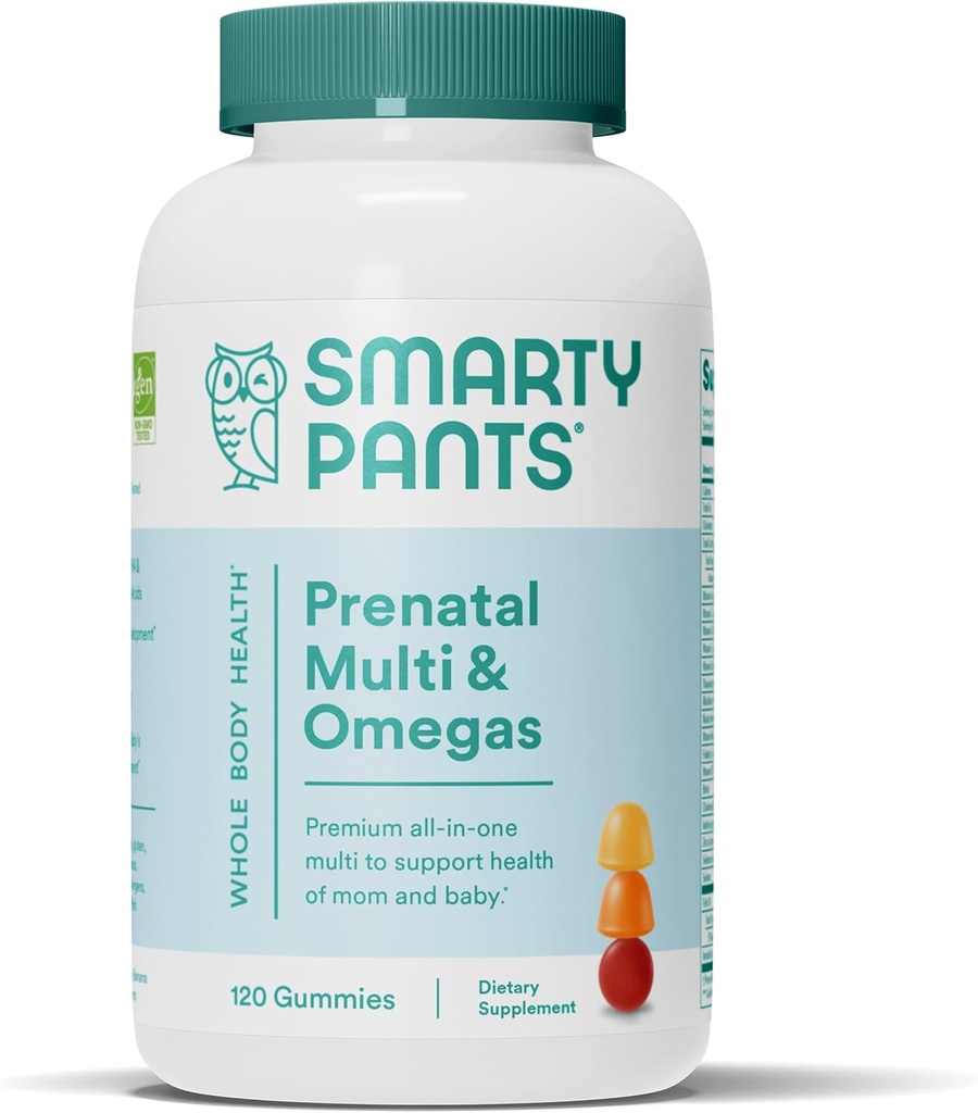 SmartyPants Prenatal Vitamins for Women, Multivitamin Gummies: Omega 3 Fish Oil (EPA/DHA), Biotin, Mefolate, Vitamin D3, C, B12, B6, A, K & çinko, Inositol, 120 Kont (30 Günlük Supply)