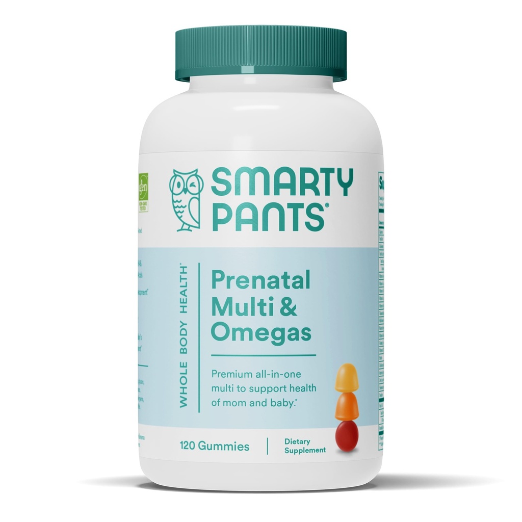 SmartyPants Prenatal Vitamins for Women, Multivitamin Gummies: Omega 3 Fish Oil (EPA/DHA), Biotin, Mefolate, Vitamin D3, C, B12, B6, A, K & çinko, Inositol, 120 Kont (30 Günlük Supply)