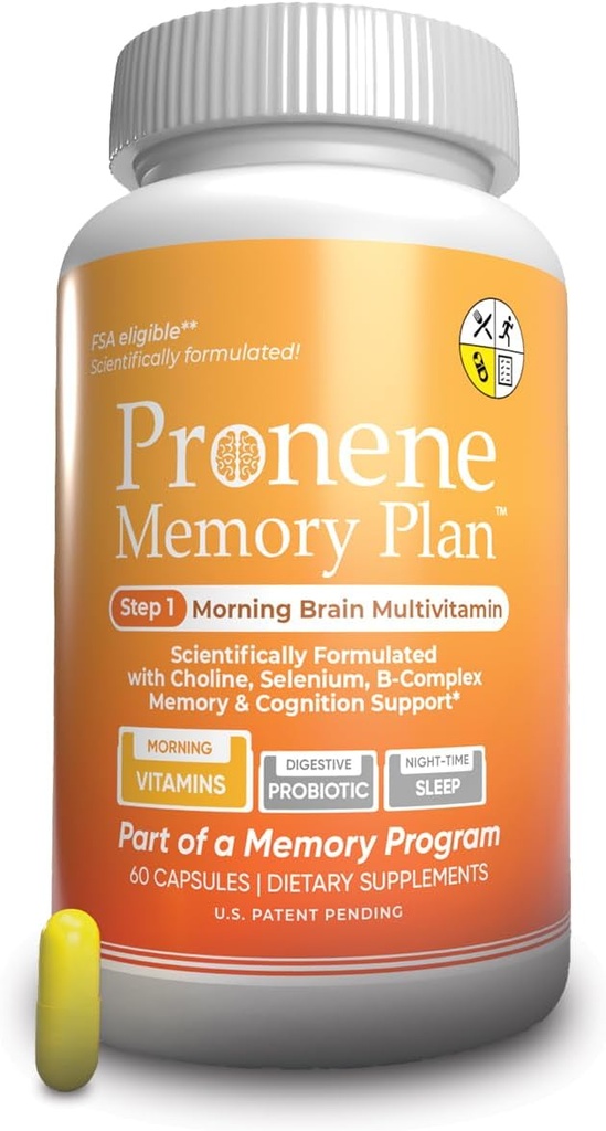 PRONENE Memory Plan (60 ct) Morning Brain Multivitamin | Nootropic Supplement w/Choline, Selenium, Resveratrol, D, & B Vitaminleri | Gelişmiş besinleri Destek Beyin, Immunity & Memory.