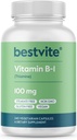 BESTVITE Vitamin B-1 100 mg (240 Vejetaryen Capsules) - No Stearates - No Dicalcium Phosphate - Vegan - Non GMO - Gluten Free