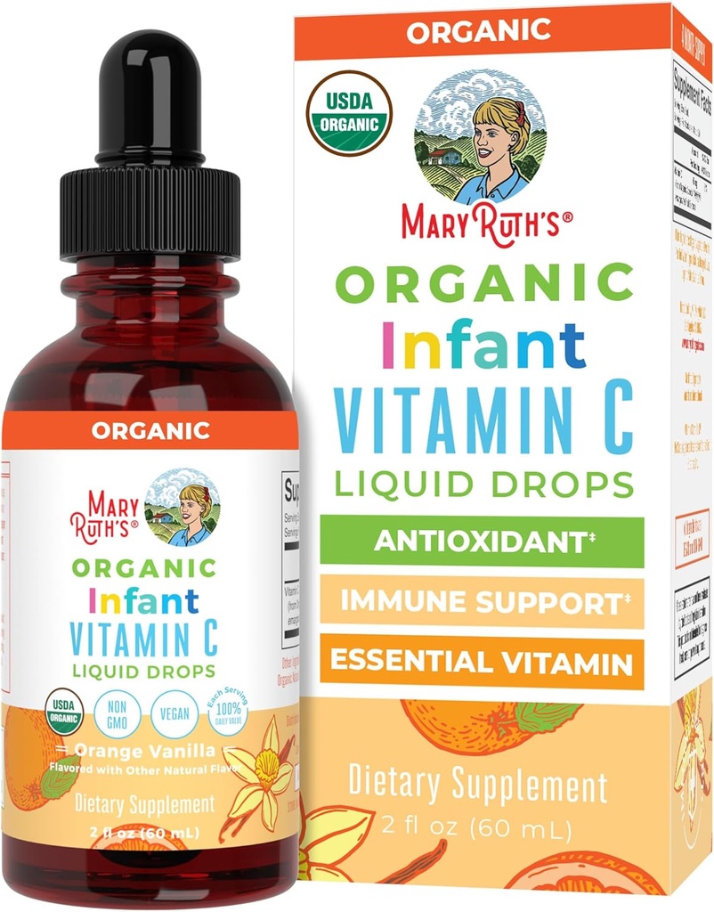 MaryRuth Organics Infant & Bebek Vitamin C Supplement | USDA Organik Vitamin C Sıvı Merdivenler Bebekler | 6-12 Ay | Immune Support | Genel Sağlık | Vegan | Non-GMO | Gluten Ücretsiz | 2 Fl Oz | Gluten