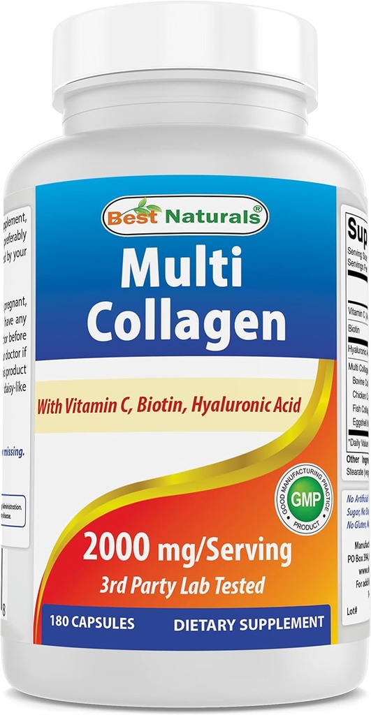 Kadınlar ve Erkekler için En İyi Doğals Multi Collagen Pills 2000 mg for Women & Men - Hydrolyzed Collagen Capsule Capsules for Hair Skin and Nails with Tip I II III V X, Biotin, Hyaluronic Acid & Vitamin C