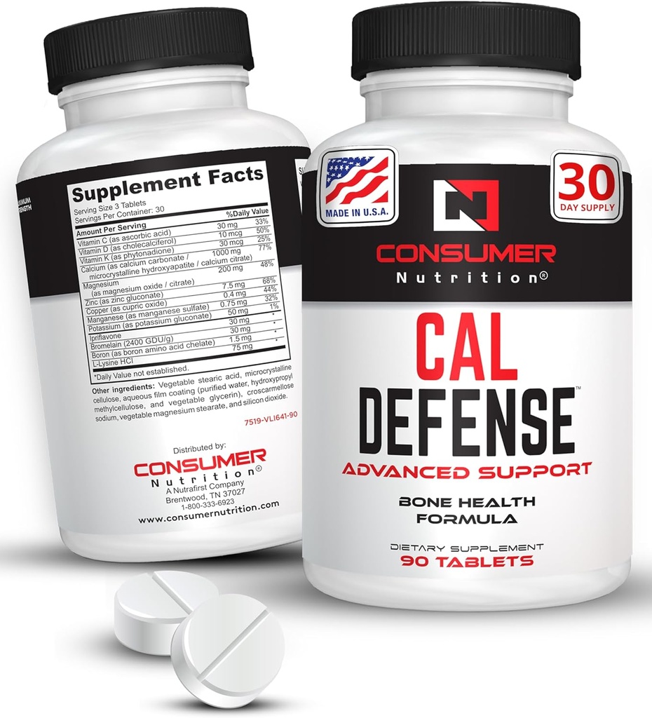 Bone Builder Supplement - Cal Defense Bone Strengthdis Supplements for Women & Men - Vitamin D, C, K, Magnezyum, Bromelain, & Ipriflavone for Stronger Bones 90uba Tabletleri için
