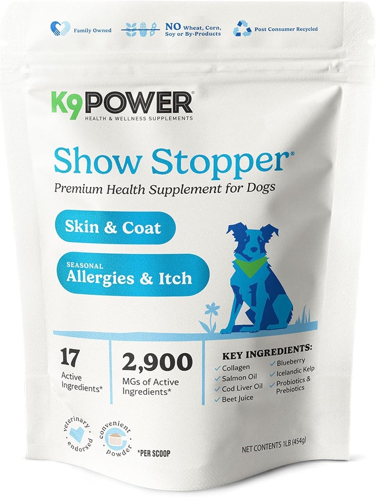 K9 Power Show Stopper για σκύλους 1lb – Ενισχύει το Coat Shine & Προάγει υγιή τόνο του δέρματος - Ενισχύει το ανοσοποιητικό σύστημα - Ενισχύει την Digestive Υγεία
