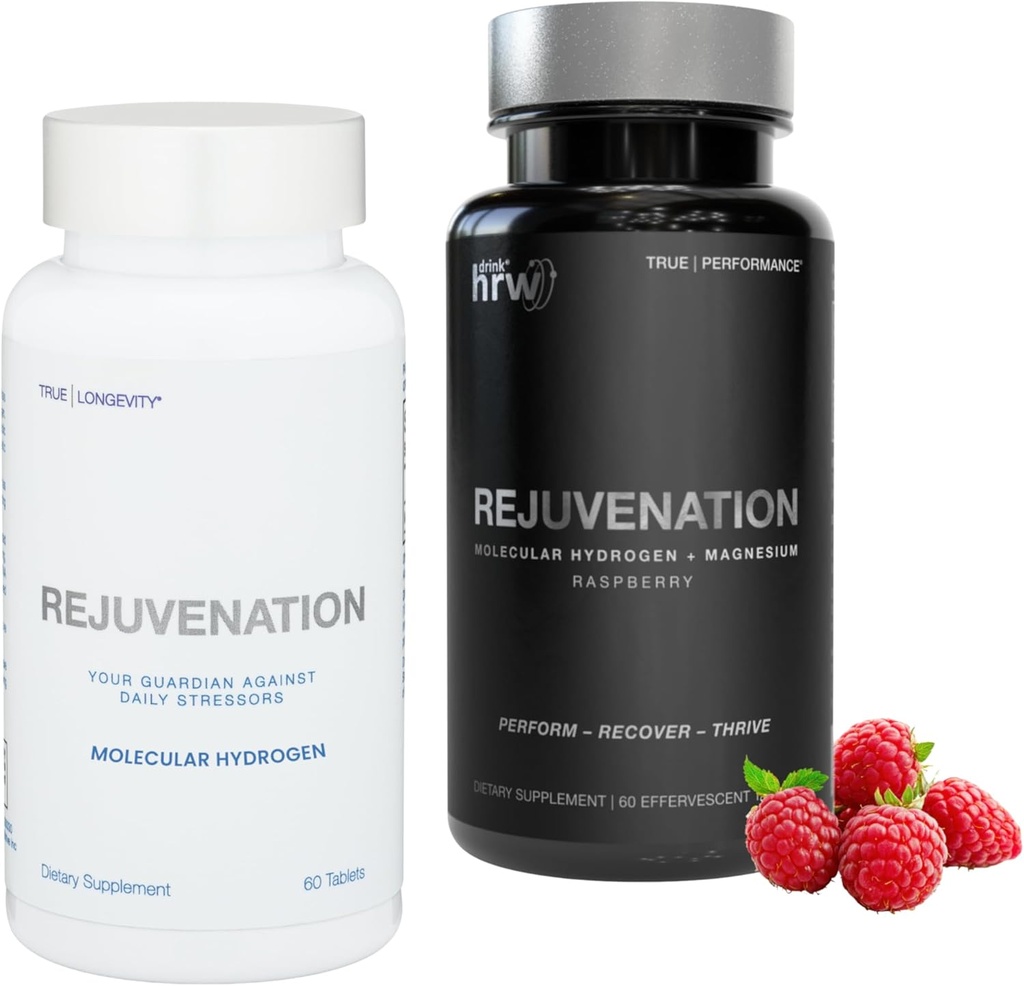 DRINK HRW Rejuvenation Unflavored Molecular Hydrogen Water Tablets (60ct) + Rejuvenation Raspberry Molecular Hydrogen Water Tablets (60ct)