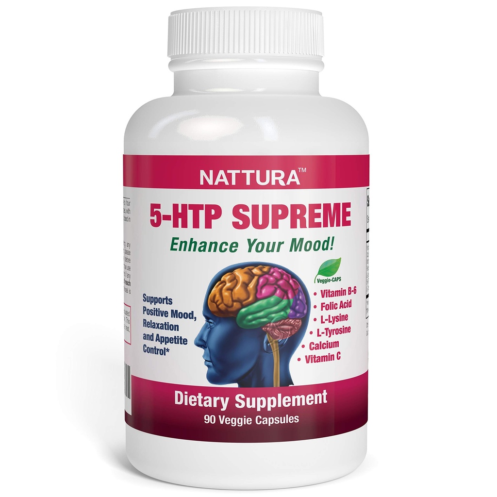 Nattura 5-HTP Yüksek - Pozitif Mood, Relaxation ve Appetite Control - 5-HTP, L-Tyrosine, L-Lysine, B6, Folate (Folic Acid), Vitamin C (Ascorbici)