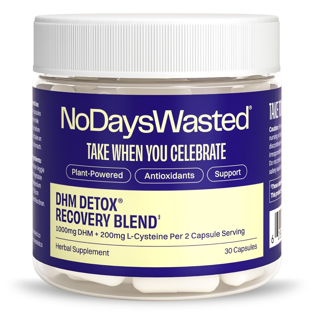 No Days Wasted DHM Detox, 30 Capsules (15 Hizmetler) - Jar - Daha İyi Bir Sonraki Gün ve Kurtarma İçin Daha Fazlasını Alın