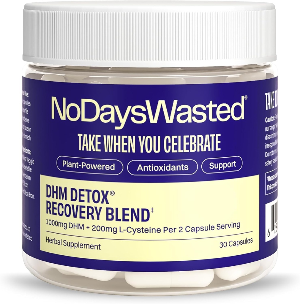 No Days Wasted DHM Detox, 30 Capsules (15 Hizmetler) - Jar - Daha İyi Bir Sonraki Gün ve Kurtarma İçin Daha Fazlasını Alın