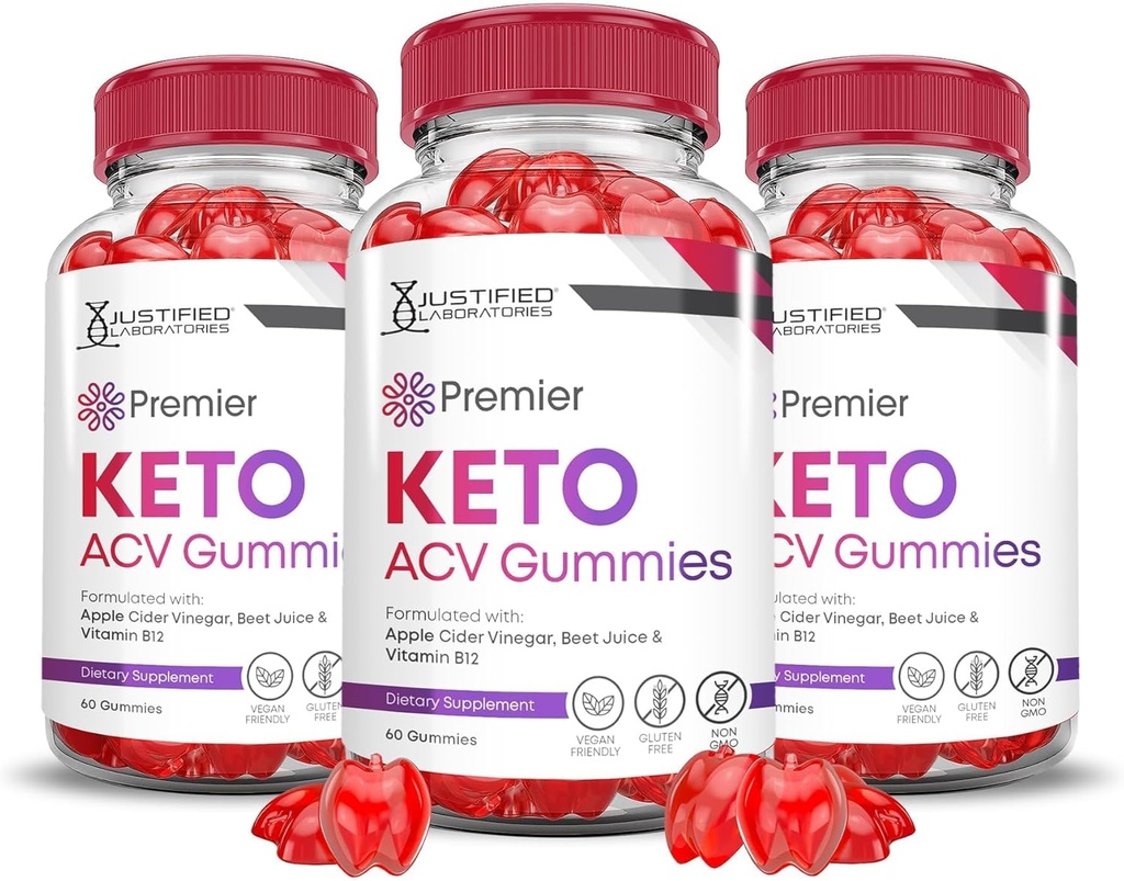 Justified Laboratories (3 Pack Premier Keto ACV Gummies Premier Keto Gummies Advanced 1000MG Apple Cider Vinegar Formulad with Pomegranate Beet Juice B12 Vegan Non GMO 180 Gummys