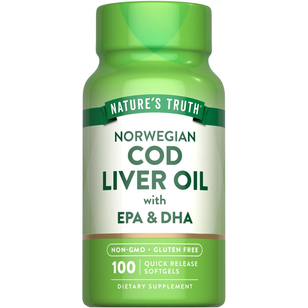 Nature's Truth Norveç Cod Liver Oil | 100 Softgels | EPA & DHA | Non-GMO & Gluten Free Supplement Supplement