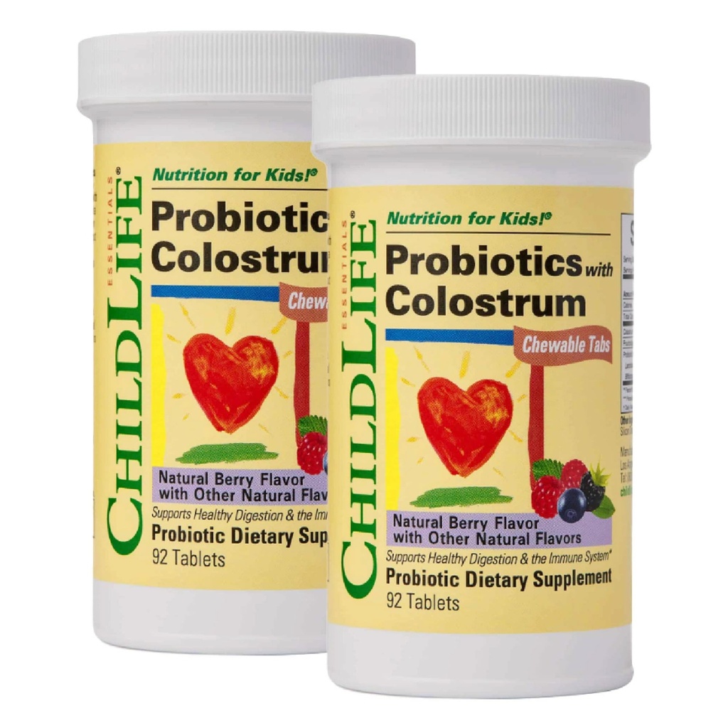 Çocuklar için Colostrum- Probiyotikleri, Digestive Health, Chewables, Children's Probiyotik, Colostrum for Kids - Natural Berry, 92 Tabletler (Brook of 2)