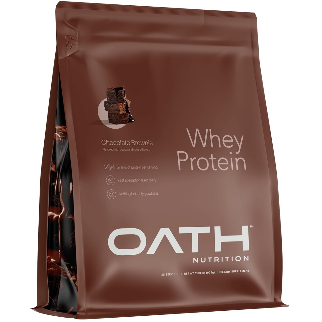 OATH UTRITION Whey Protein Powder, Chocolate Brownie, 25 γραμμάρια πρωτεΐνης και μόνο 1 γραμμάριο ζάχαρης ανά υπηρεσία, 2 lbs, 25 εξυπηρετούν