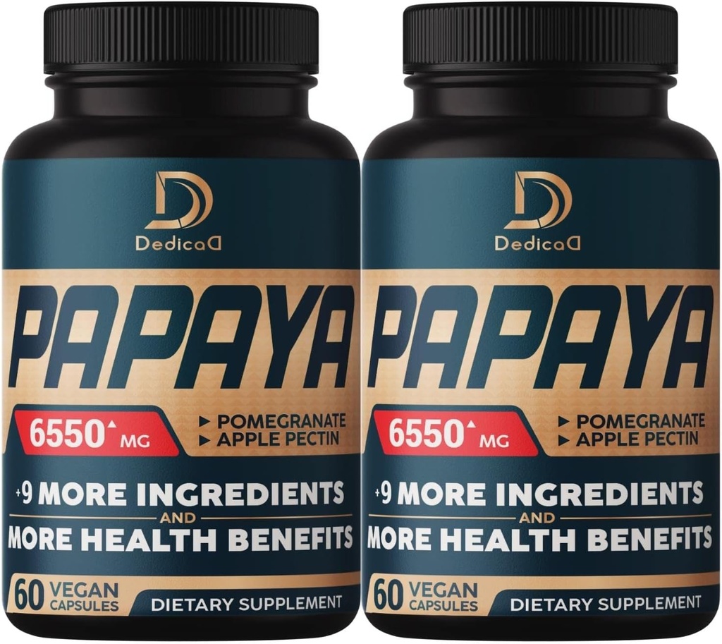 10in1 Pure Papaya Enzymes for Digestion 6550 mg 4 Ay Destek Digestion, Immune & Body Health - Çevirili Pomegranate, Apple Pectin, Ginger, Turmeric, Peppermint - 2 Packs 60 Counts