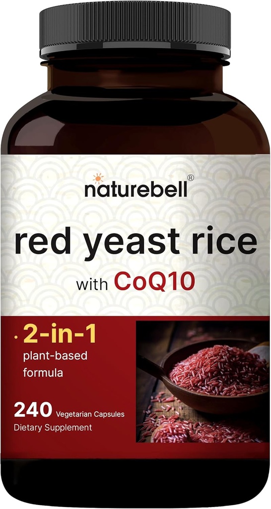 CoQ10, 240 Veggie Capsules ile Red Yeast Rice | Gelişmiş Kalp Sağlığı Herbal Supplement – Enerji ve Kalp Sağlığı için Antioksi Desteği – Non-GMO