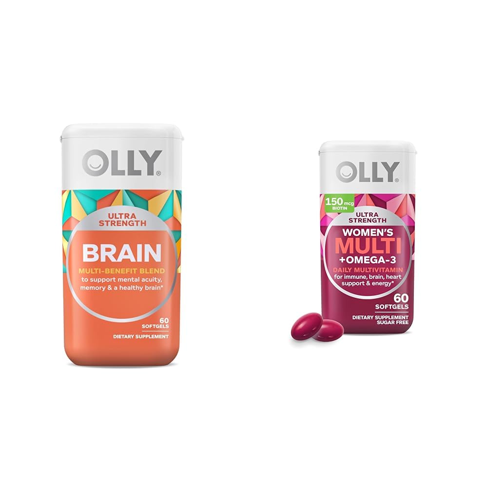 OLLY Ultra Strength Brain Softgels, Nootropic, Supports Health Brain Function, Memory, Focus & Ultra Women's Multi Softgels, Genel Sağlık ve Immune Support, Omega-3s, Iron, Vitamins A, D, D