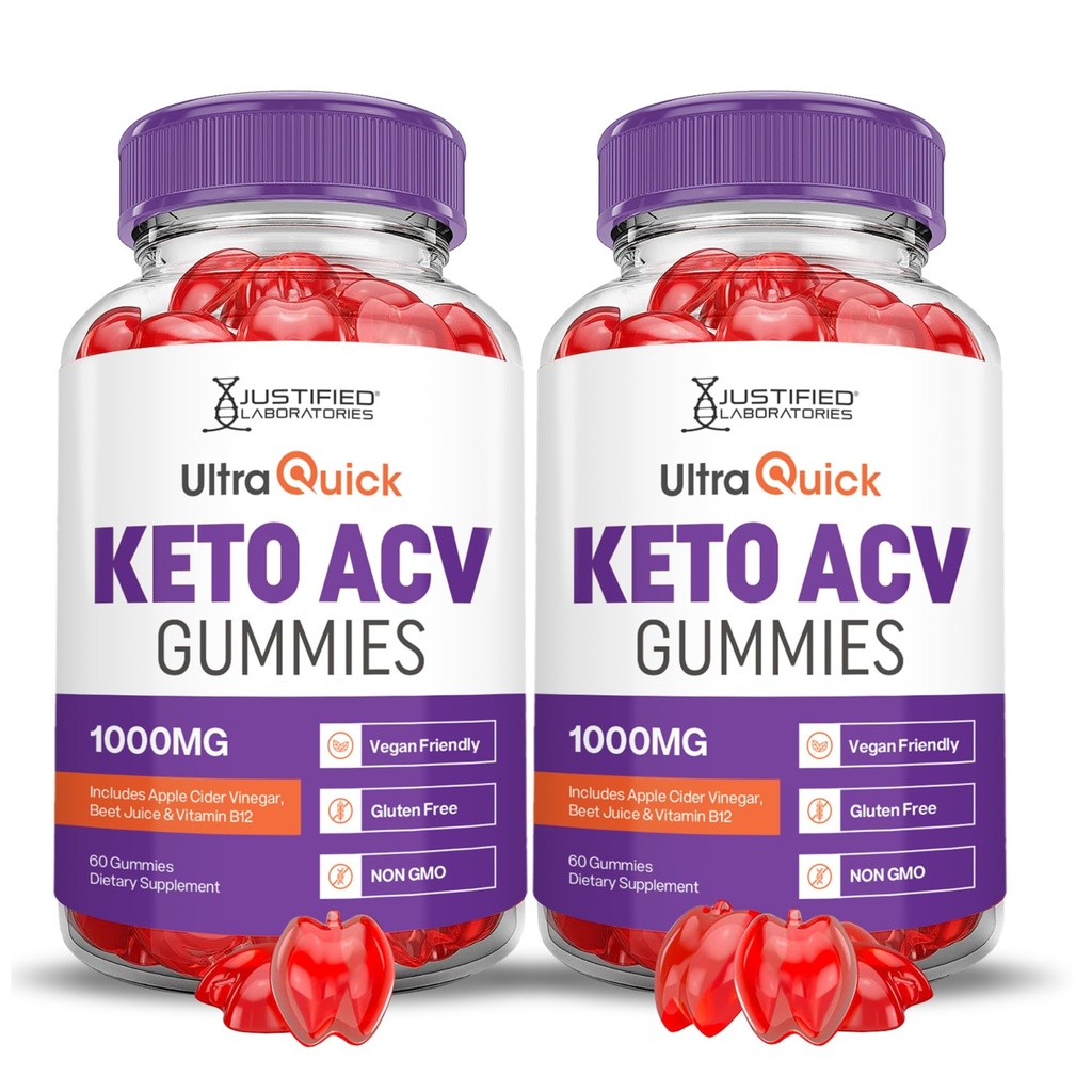 Justified Laboratories Ultra Quick Keto ACV Gummies (1000 mg) - 60 Count, Pack of 2 - Formulated with Apple Cider Vinegar, Folate & Vitamin B12 - Non-GMO, Vegan, Gluten Free - 60 Servings