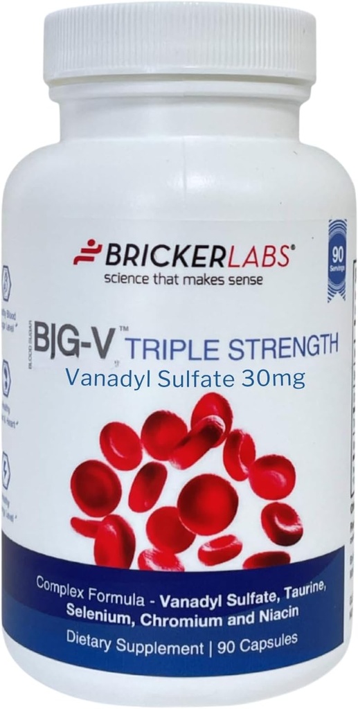 Bricker Labs Triple Strength Vanadyl Συμπλήρωμα: Vanadyl Sulfate 30 mg, Taurine 600 mg, Selenium, Chromium και Niacin, Blended Mineral Supplement Caps 90 ct