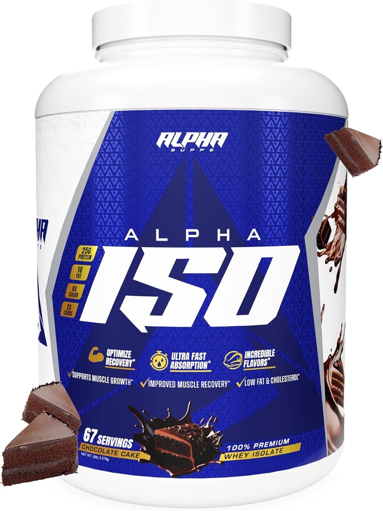 Alpha Supps ISO, Low Carb 100% Whey proteini Isolate Toz, 25 Grams Per Servis, Yardımcı Kas Büyüme, Low Sugar ve Gluten Free (Chocolate Kek, 5 lb)