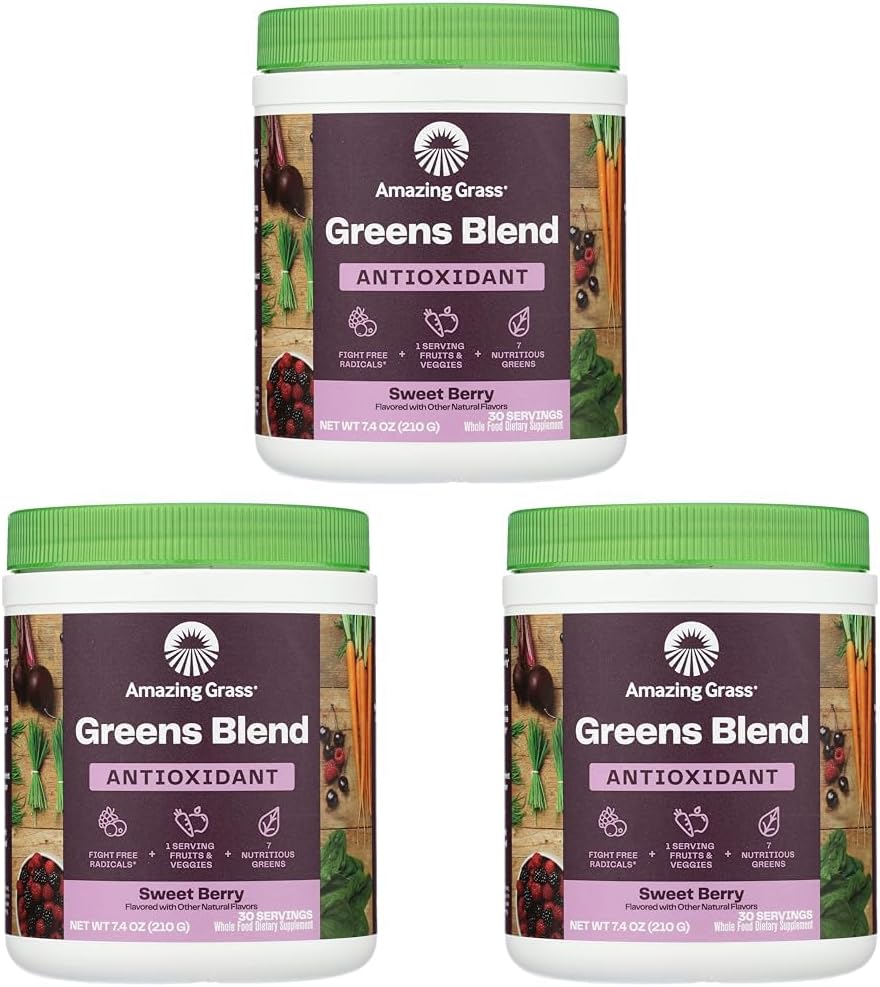 Amazing Grass Sweet Berry Antioksi Superfood Toz, 7.4 OZ (Pack of 3)