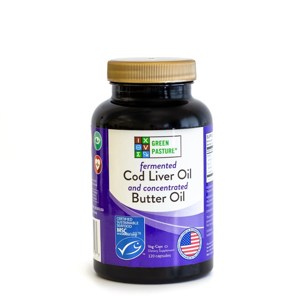 Green Pasture Fermented Cod Liver Oil Mix ve Interd Butter Oil Assembly - 120 Capsules