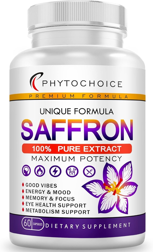 Saffron Supplements-% 100 Saffron Extract Capsules-Boost Energy & Mood, Support Eye & Heart Health, Focus, Vision - Pure Saffron Extract 88.5 mg - ABD'de Kadınlar ve Erkekler için 60 Vegan Capsules