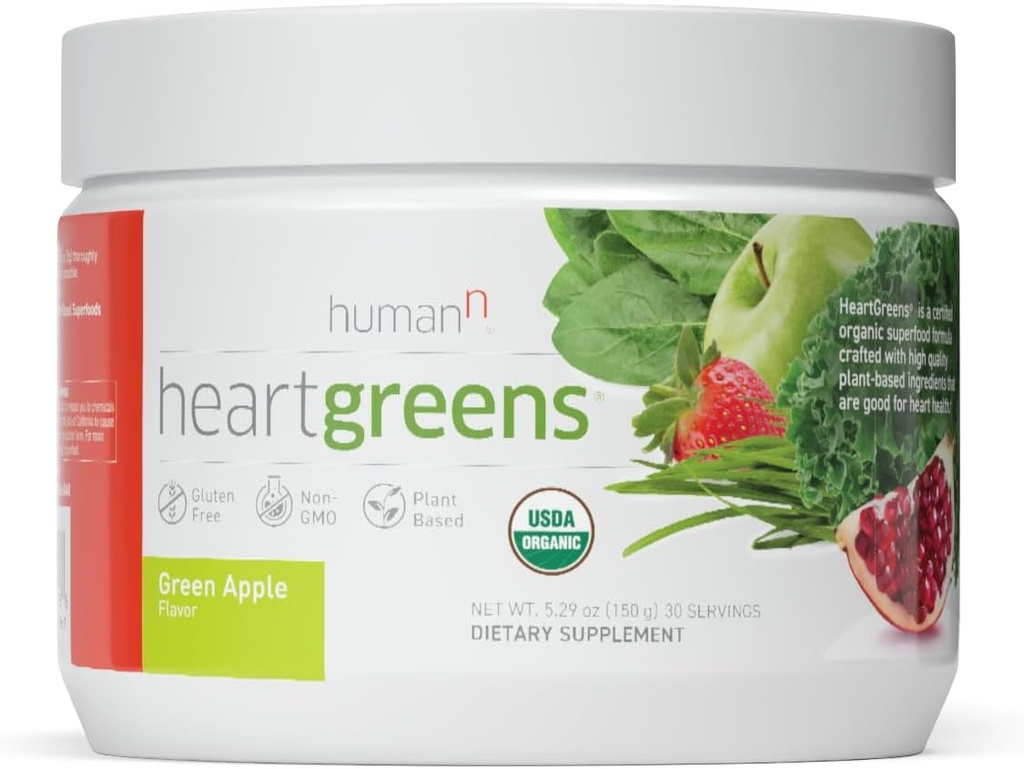 HumanN HeartGreens | Superfood Organic Toz with Wheatgrass, Kale, Spinach, and Spirulina, USDA Organic Non-GMO, The Makers of SuperBeets (Green Apple Flavor, 5.29-Ounce