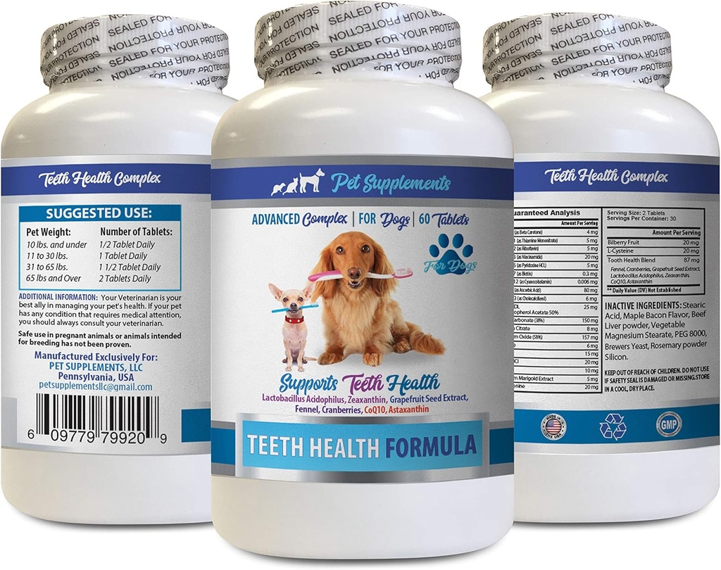 Δόντια σκύλου Ένζυμο - Dog Teeth Health Formula - Natural Gum Care - REMOVES Plaque Build UP - FRESHENS αναπνοή - Dog Βιταμίνες και συμπληρώματα - 1 φιάλη (60 θεραπείες)