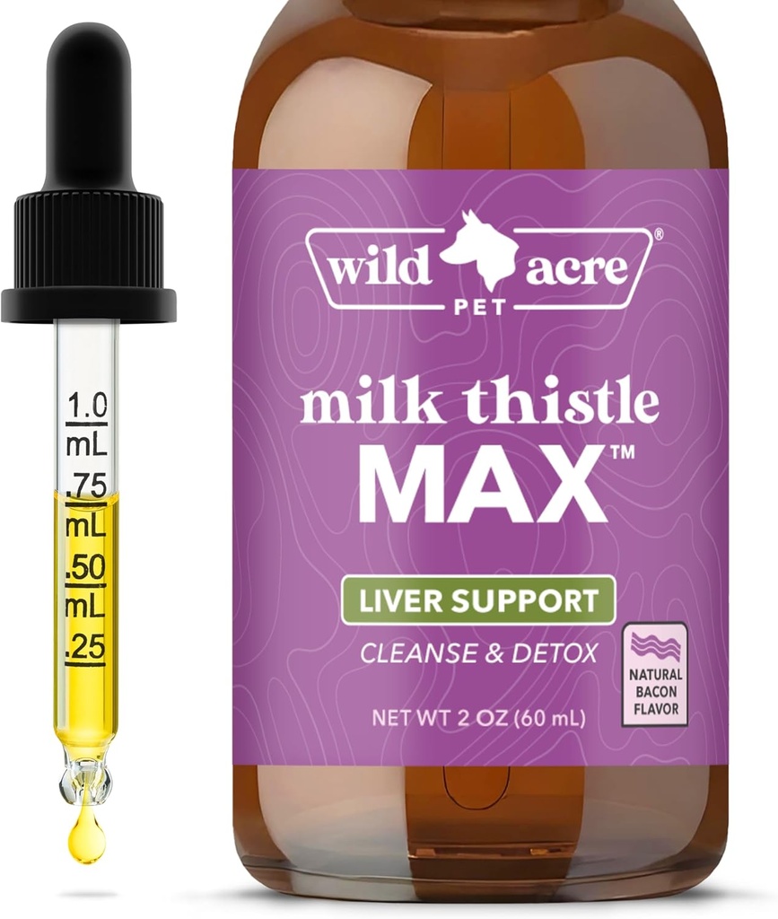 Wild Acre Milk Butle for Dogs - Max Strength Liver Support, Cleanse & Detox - Natural Bacon Flavor - Basitçe Yiyecek Ekle - Picky Pup Onaylandı, 2 oz (60mL)