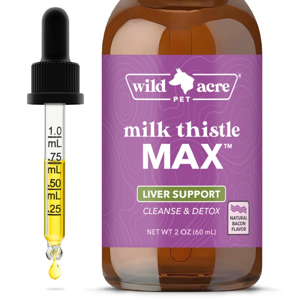 Wild Acre Milk Thittle for Dogs - Max δύναμη Ηπατική υποστήριξη, καθαρισμού & Detox - Φυσικό άρωμα μπέικον - Απλά Προσθήκη στο φαγητό - Picky κουτάβι Εγκεκριμένο, 2 oz (60mL)