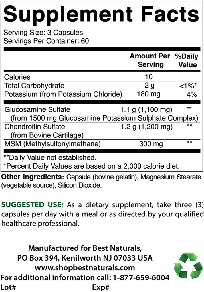 Best Naturals Γλυκοσαμίνη Χονδροϊτίνη και MSM & βιταμίνη K2 (MK7) με D3