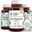 Φυσικός ψευδάργυρος Nutra Picolinate 30 mg, Διπλή Δύναμη, Ακατέργαστη και Καθαρή, Εξαιρετικά Βιοδιαθέσιμη Συμπλήρωμα για την Ανάπτυξη και την Ανοσολογική Υποστήριξη, Βοηθά στο Μεταβολικό Σύστημα Υποστήριξης, Μειώστε το Κοινό Κρύο 250 Καψάκιο