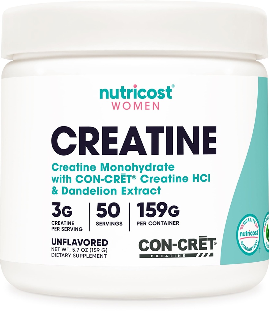 Nutricost Kretine Monohidrat Toz for Women, Micronized, Unflavored, 50 Hizmet - Vejetaryen, Non-GMO, Gluten Free