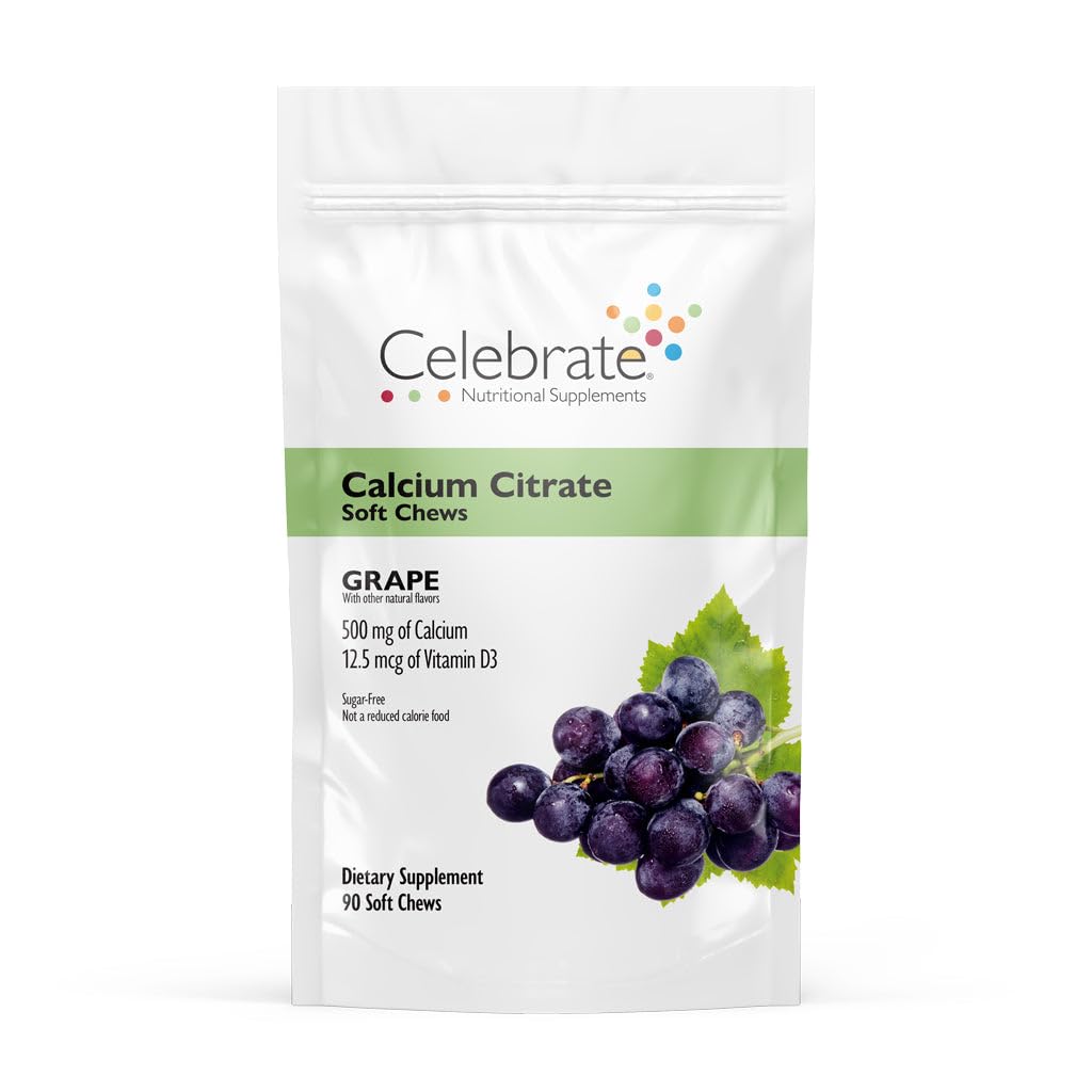 Vitamin Bariatric 500 mguba Citrate Soft Chews with 500 IU Vitamin D3 – Gastrik Bypass Hastaları ve Bone Health - Sugar & Gluten Free, Grape (90 Chews)
