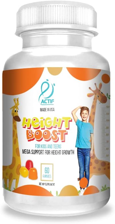 Actif Height Boost Mega Υποστήριξη για την ανάπτυξη ύψους με 10+ παράγοντες, Συμπλήρωμα ύψους για τα παιδιά και τους εφήβους, 60 Gummies, Frawberry Flavor, Get Tall Fast Formula
