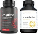 Smarter Nutrition Plant-Based D3, Vegan K2 Kompleksi ile bir Vejetaryen Softgel & Kretine Pills ile 2500 mg (2.5g) Ortaklar, Vegan Kretine Capsules [1-Month Supply]
