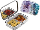 Cute Small Pill case for Pockets & Purses,Elegant Pill Box Makes a Great Gift,2 Compartment Travel Medicine Organizer Stores Progesterone,Capsule Pills,Ibuprofen,Vitamins-Bronze Purple Marble
