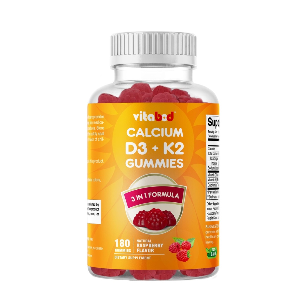 D3 Vitamini + K2 Gummies – Bone & Heart Health Support – 180 Pectin-Based Vegan Gummies