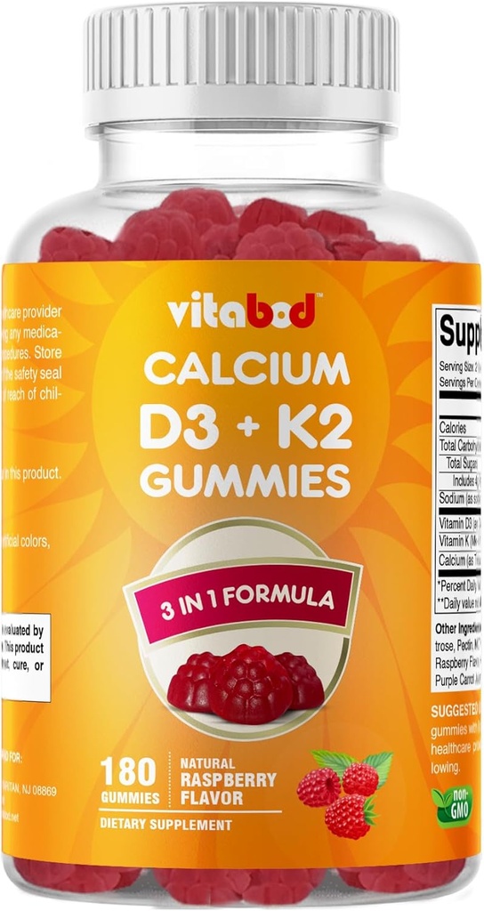 D3 Vitamini + K2 Gummies – Bone & Heart Health Support – 180 Pectin-Based Vegan Gummies