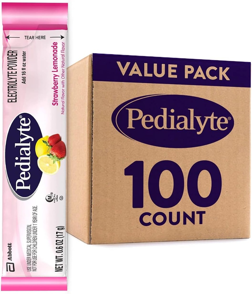 Pedialyte Electrolyte Toz Paketleri, Strawberry Lemonade, Hydration Drink, 100 Single-Serving Toz Packets
