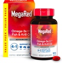 Megared Omega-3 Fish Oil + High Absorption Krill Oil 500mg Softgels, MegaRed Advanced 4in1 (80 count in a bottle) Concentrated Omega-3 Fish & Krill Oil Supplement