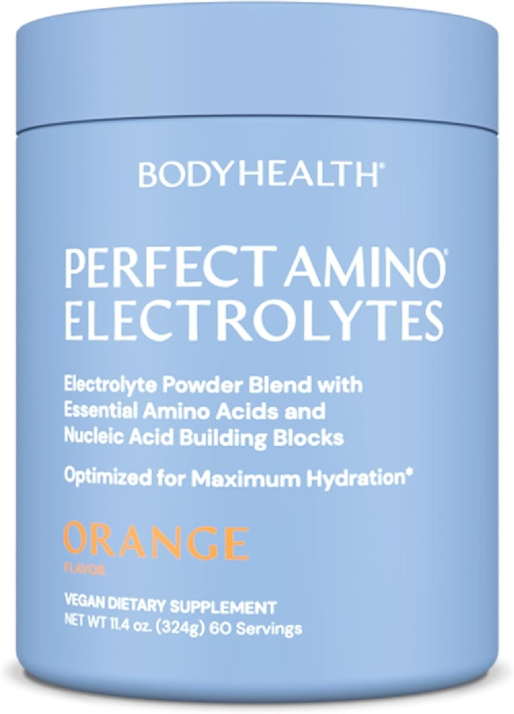 BodyHealth PerfectAmino Ηλεκτρολυτές σκόνη Όχι Ζάχαρη, Keto Ζάχαρη Χωρίς νηστεία Ηλεκτρολυτές Ποτό Μίγμα, Ενυδατική σκόνη με Ανιχνευμένα Ορυκτά - Πορτοκαλί - 60 Υπηρεσίες
