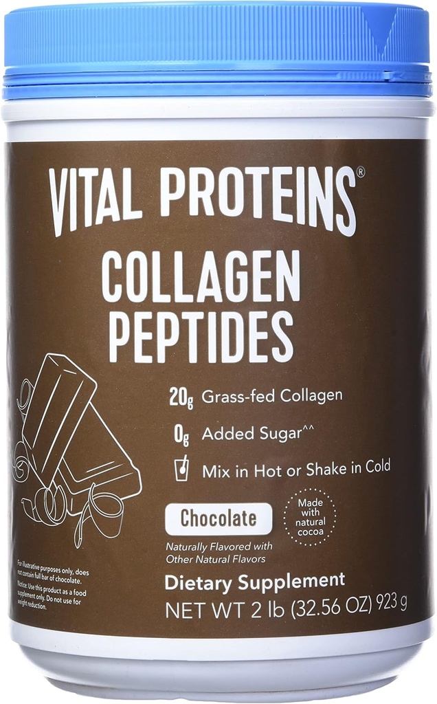 Vital Protein Collagen Peptides, Pasture Raised, Grass Fed, Paleo Friendly, Gluten / Zero Sugar Dairy Free, Chocolate, 32.56 Oz